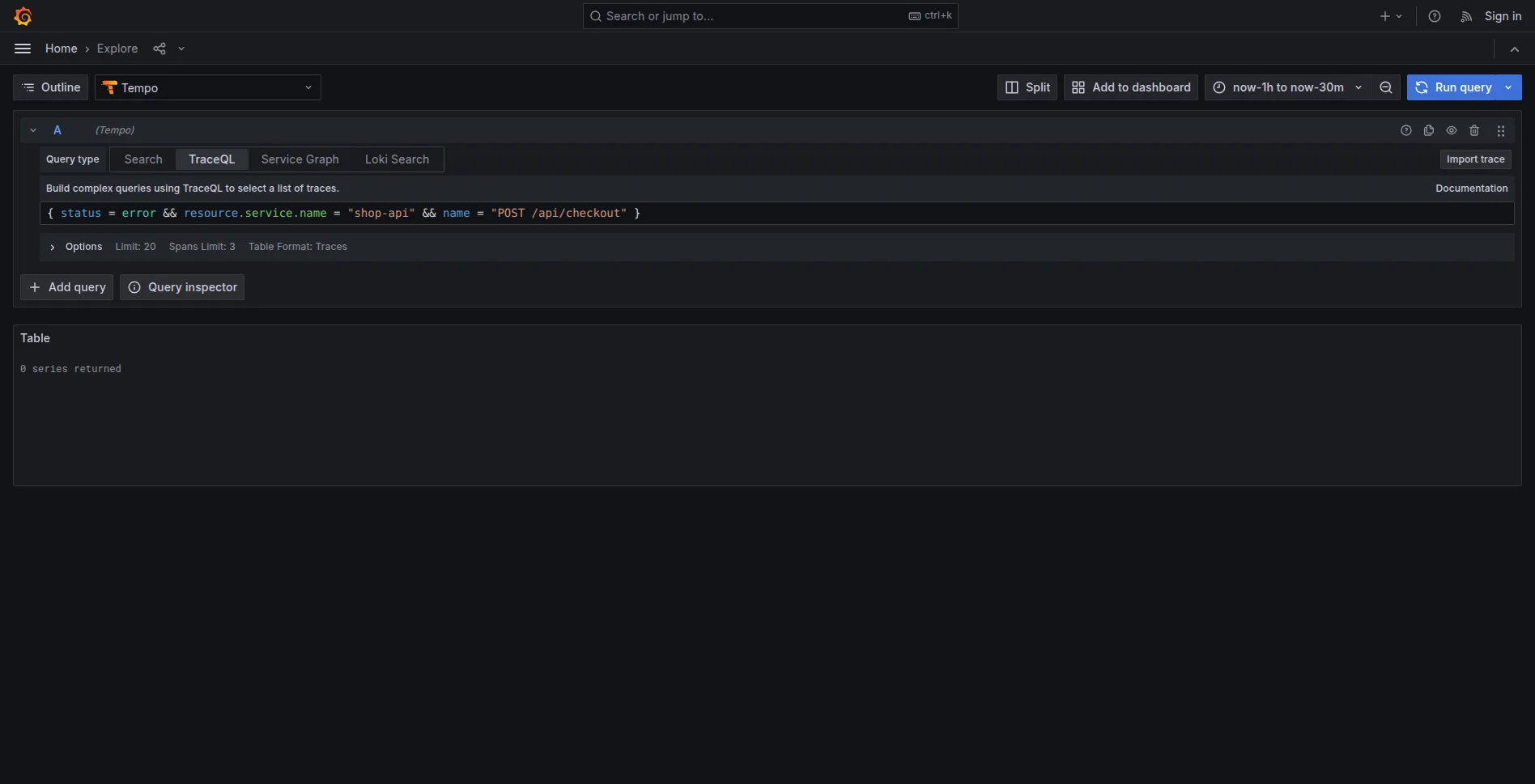 Trace non più trovata dopo la retention