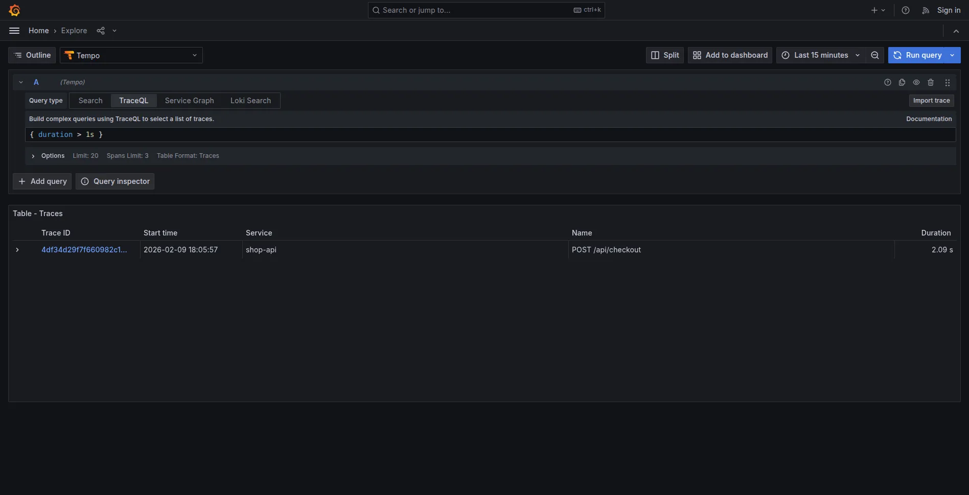 Trace lente mantenute dal tail sampling